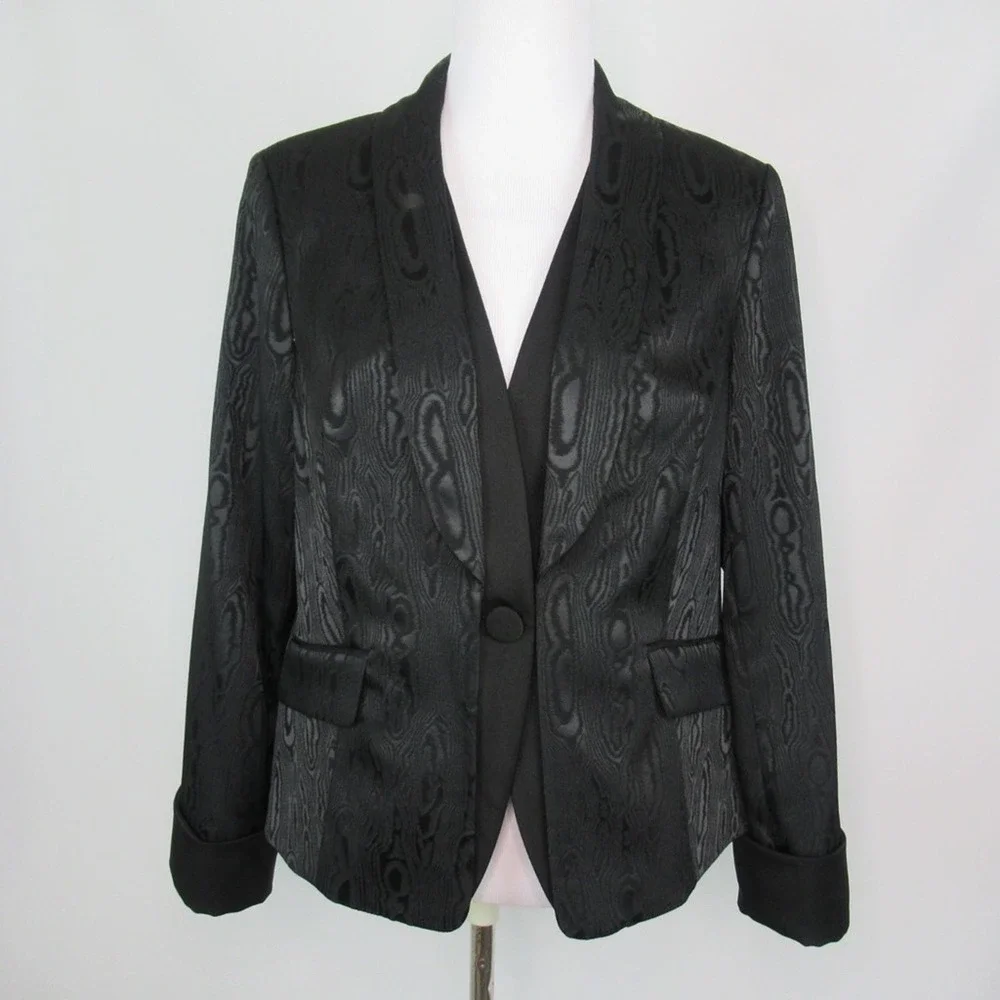 DONCASTER Black Wood Grain Pattern Fitted Jacket Blazer Women’s Size 16P